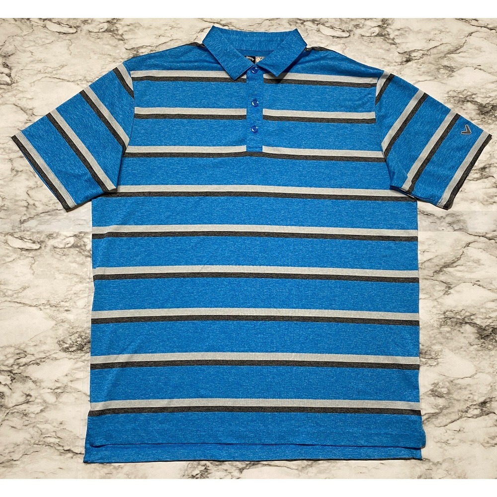 Callaway Opti Dri Golf Polo Mens Shirt‎ Size L Blue Striped Short Sleeve Logo